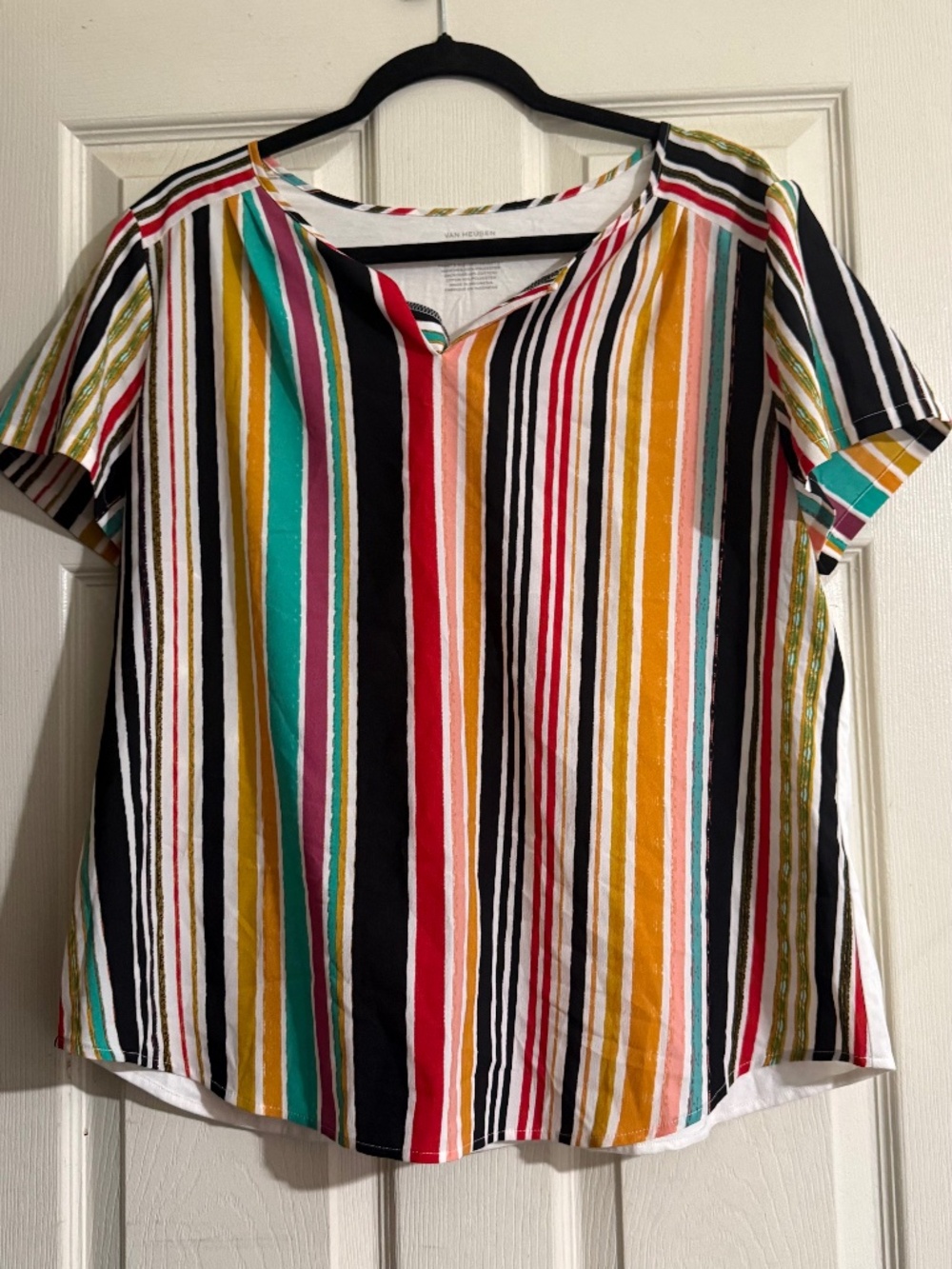 ⁠Van Heusen multicolor vertical striped short-sleeve top